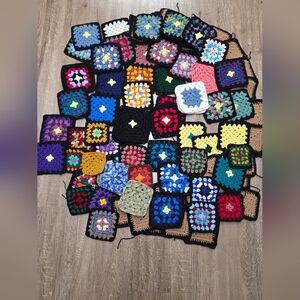 Lot Of 99 Granny Square Crocheted Individual Squares Multicolor Handmade.